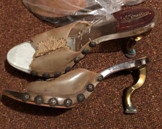 vintage lucite and brass heel slides
