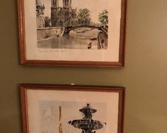 Two Signed and Titled French Watercolors