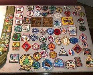 Vintage Boy Scout Patch Collection Including 1973 World Jamboree Patches and Merit Badge Sash with 23 Merit Badges Plus Eagle Rank Patch and Rare Snoopy Patch.