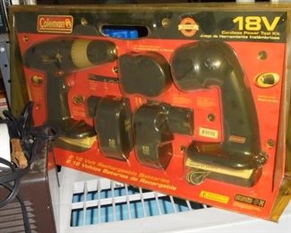 NIB Coleman 18 v drill & light w/2 18 v rechargeable batteries & 2 yr warranty