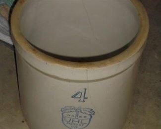 Antique #4 pottery crock - Huntingburg Ind. Acorn Wares - UHL pottery co