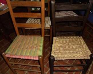 2 of 4 vintage ladder back woven seat chairs
