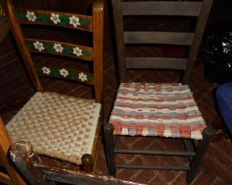 4 of 4 vintage ladder back woven seat chairs