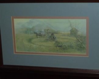Ben Hampton matted & framed picture Horse Grinding in the field signed 1980