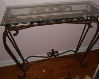 Glass top entry table w/metal base