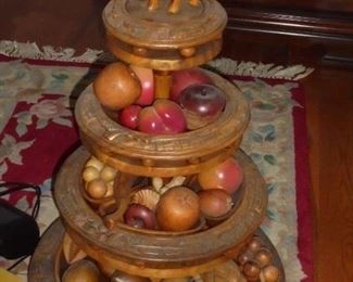 4 tier wood lazy Susan w/wood fruit   from Philippines 