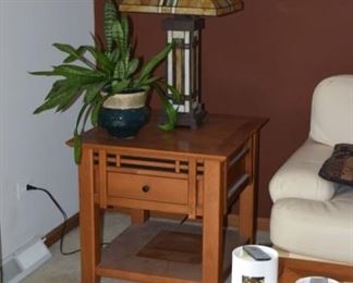 Side Table, Lamp, Plant