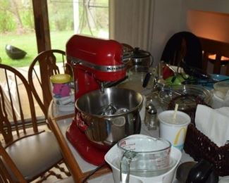 Kitchen-Aid Mixmaster, Kitchen Items, Table, & Chairs