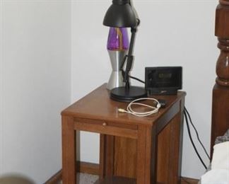 End Table, Lamp, Clock, Lava Lamp