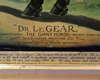 "Dr. LeGear" Giant Horse Litho on Tin Advertisement 