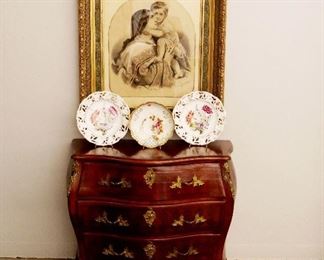 French 3-door Commode, 19th C. Lithograph, French Porcelain