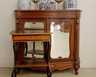 French Inlaid Sewing Table, Rosewood Server, Chinese Porcelain, Sterling