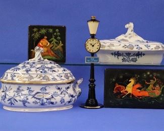 Meissen Covered Dishes, Soviet-era Lacquer boxes, Jaeger Clock