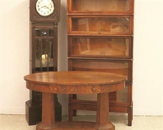 Junghans Tall Clock,  Mahogany Stacking Bookcase, Oak Library Table