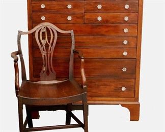 Early Collectors Cabinet in Pine & Early Mahogany Chair