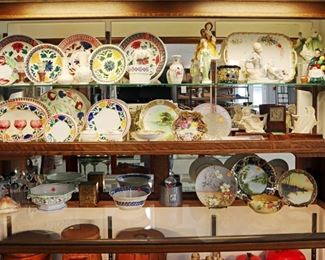 Showcase Grouping - Spatterware, Porcelain, Etc. 