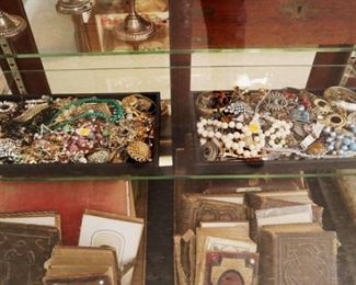 Showcase Grouping - Jewelry, Photo Albums, Ephemera