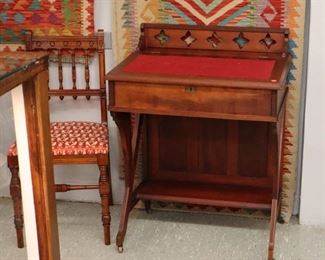 Wall View Grouping - Victorian Carved Desk& Chair, Flat weave rugs