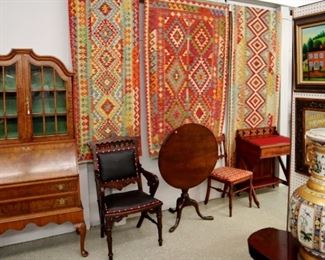 Wall View Grouping - Rugs, Tip Top Table, Maple Cabinet, Chair, Artwork, etc,.