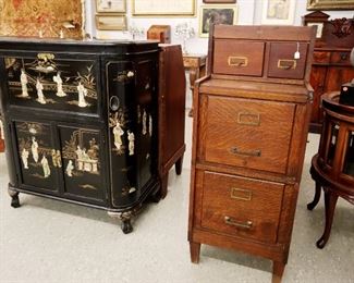 Wall View Grouping - Ebonzied Console, Oak File Cabinet