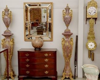 Marble Veneer Urns, Baker Mahogany Chest, Gilt Mirror, etc.