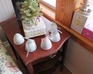 Nice side table and Lladro Christmas Bells