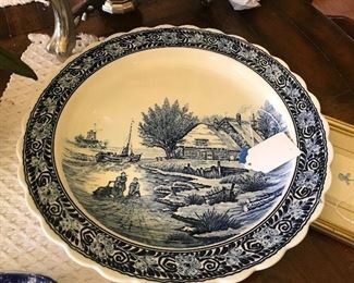 Unusual round ironstone blue and white platter