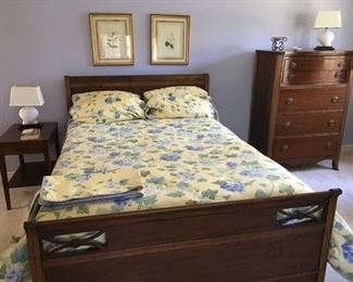 Vintage double bed with tall dresser and low dresser 