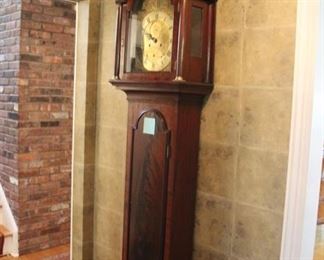 Antique English grandfather clock, face marked T. Laidlaw London