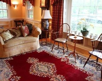 D.R Dimes Windsor chair, antique Windsor chair & Eldred Wheeler tables, Baker settee