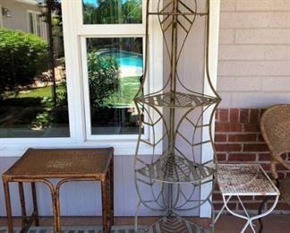 Wicker and Rattan Table, Collapsible Corner Shelf, Metal Side Table 
