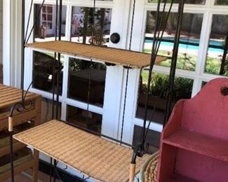 Wicker and Metal Etagere