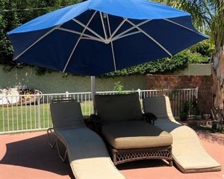Patio Furniture: 2 Chaise, Wicker Chaise, Oversized Cantilever Umbrella