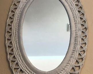 Oval White Wicker Mirror