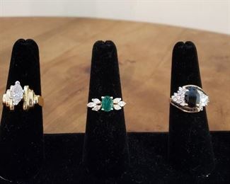 1 Carat Diamond Marquise Ring, Brazilian Emerald Diamond and Sapphire Diamond Gold Rings