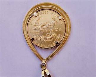 1999 1/2 oz. Fine Gold American Eagle $25 Coin in Gold Bezel Pendant 