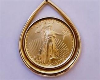 1999 1/2 oz. Fine Gold American Eagle $25 Coin in Gold Bezel Pendant 