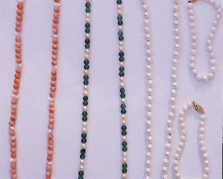 Coral, Aventurine and Pearl Necklaces and Bracelets in Gold 