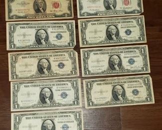 Red Seal 2 dollar bills and Blue Seal Silver Certificates 1935 and 1953