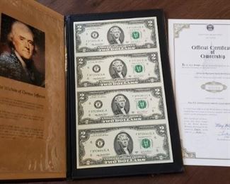 Government Issued Uncut Sheet of 2 Dollar Bills 2003