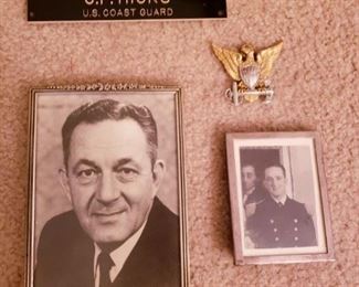 Captain George Fort Hicks- U.S. Coast Guard Silver and Gold Pin and name plate