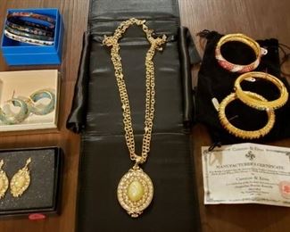 Jackie Kennedy Jewelry, Plique a Jour Cloisonne Earrings and Bangles