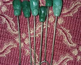 Carved Jade Tiki Head Toothpicks