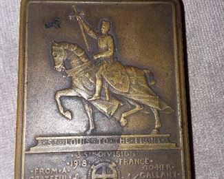 WWI USRF 35TH DIVISION 1918 AWARD LIGHTER ALLIED FOR LIBERTY BRONZE BY C PILLETT