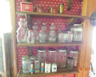 Old Hoosier cabinet spice jars.