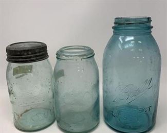 antique blue glass canning jars