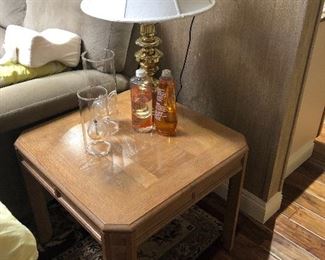 Side table and oil lamps - brass lamp