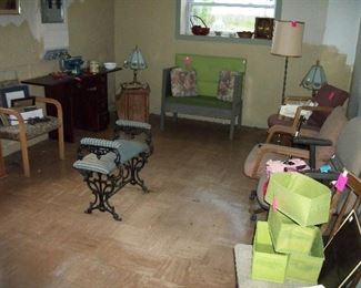 Green and Blue Benches, Green Boxes--SOLD