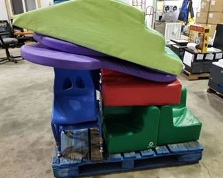 Assorted Cushion Chairs, 7 Plastic Chairs