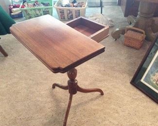 Antique table-table top swivels and opens up